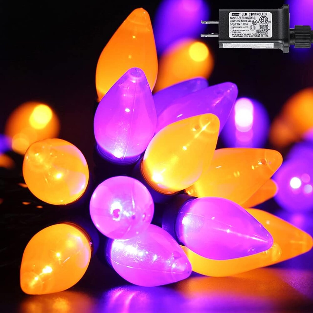 C7 Halloween String Lights - 50 LED, 24FT with Auto Timer (Orange)